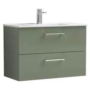 Arno Satin Green 800mm Wall Hung 2 Drawer Vanity Unit with 18mm Profile Basin - ARN826B - Satin Green - Nuie