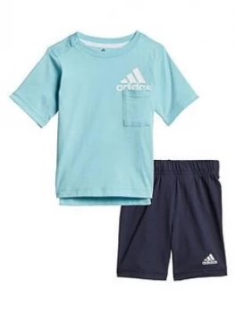 Boys, adidas Unisex Infant Badge Of Sport Summer Set - Blue/White, Size 12-18 Months