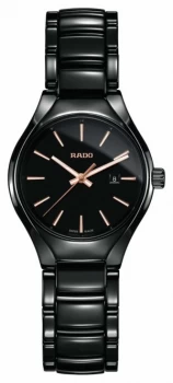 RADO True SM Ladies Quartz Black Ceramic Strap Black Dial Watch