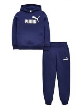 Boys, Puma Essentials Logo Hooded Sweat Suit - Navy, Size 5-6 Years