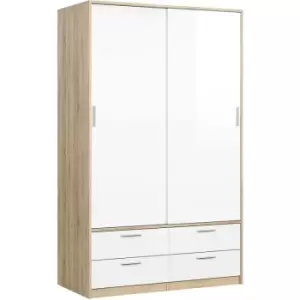 Furniture To Go - Wardrobe - 2 Doors 4 Drawers in Oak with White High Gloss - Oak with White High Gloss