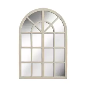 Frances Large Rustic Wooden 20 Pane Arched Window Mirror 95 x 65cm - WHITE