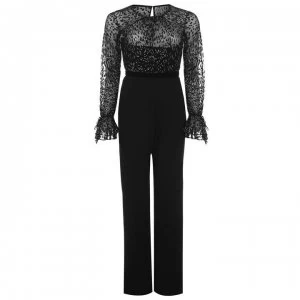 Adrianna Papell Printed Metallic Contrast Jumpsuit - BLACK/GOLD