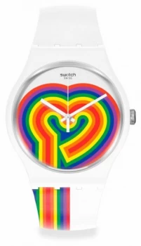 Swatch BEATING LOVE Valentines Day White Silicone Strap Watch