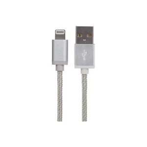 Maplin Lightning Connector to USB A Male Braided Cable 1m - Silver