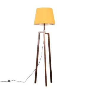 Augustus Dark Wood Tripod Floor Lamp with XL Mustard Aspen Shade