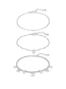 Lipsy Silver Mirror And Diamante Charm Multi Row Bracelet