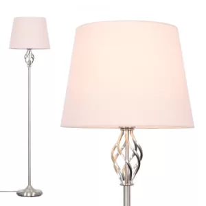 Memphis Brushed Chrome Floor Lamp with Dusty Pink Aspen Shade