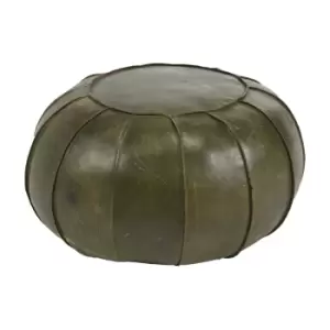 Olivia's Hugo Leather Round Pouffe in Sage Green