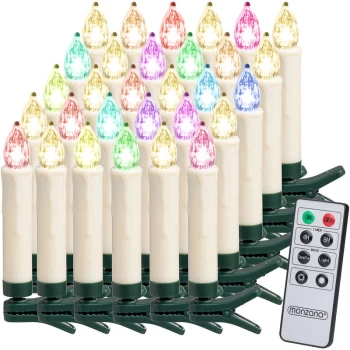 Christmas Tree LED Candles Lights Clip On Fairy String Warm White Decor Battery Flameless Realistic Electronic 30 Pieces / Multicoloured