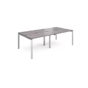 Adapt 4 Person Cluster Bench Silver Frame Desk - 2400mmx1200mm - Grey Oak