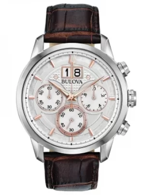 Bulova Mens Sutton Stainless Steel Silver Chronograph Dial Brown...