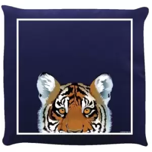Inquisitive Creatures Tiger Cushion (One Size) (Navy/White/Brown) - Navy/White/Brown