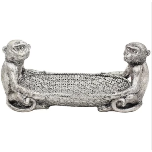 Silver Art Two Monkeys with Plate Ornament By Lesser & Pavey