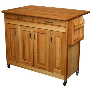 Catskill by Eddingtons Butcher Block Kitchen Trolley on Wheels with Drop Leaf Extension Raised Panel Doors