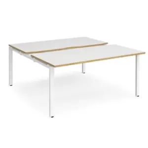 Bench Desk 2 Person Starter Rectangular Desks 1600mm With Sliding Tops White/Oak Tops With White Frames 1600mm Depth Adapt