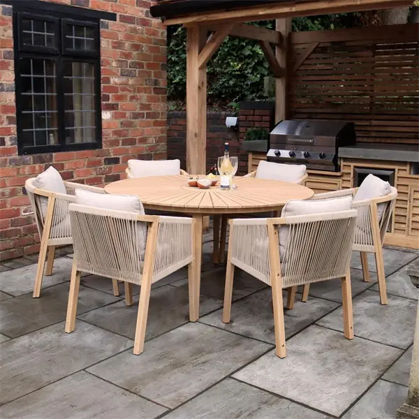 Royalcraft Roma 150cm 6 Seat Set with Rope Dining Chairs - Beige One Size