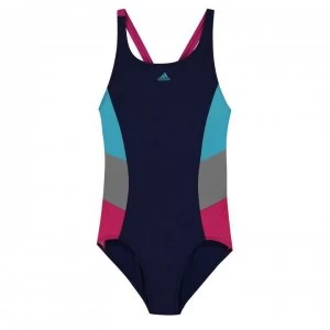 adidas Girls Fit Pool Colorblock Swimsuit - T Indigo/Cyan