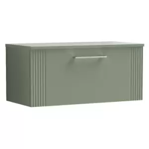 Deco Satin Green 800mm Wall Hung Single Drawer Vanity Unit with Worktop - DPF896W - Satin Green - Nuie