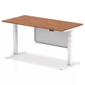 Air 1600 x 800mm Height Adjustable Desk Walnut Top White Leg With White Steel Modesty Panel