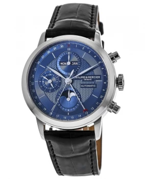 Baume & Mercier Classima Automatic Blue Chronograph Dial Black Leather Strap Mens Watch 10484 10484