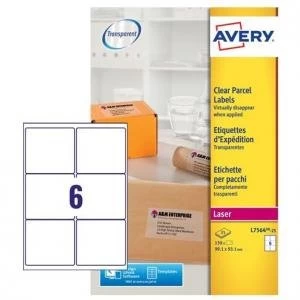 Avery Parcel Labels Clear Gloss Laser 99.1x93.1mm Ref L7564 25 Pack of