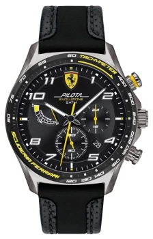 Scuderia Ferrari Mens Pilota Black Silicone/Leather Watch