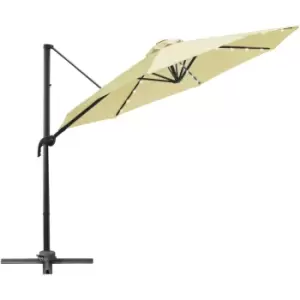 3(m) Cantilever Parasol Patio Sun Umbrella w/ Base Solar Lights Beige - Outsunny