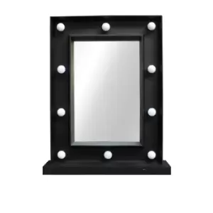 30 x 38cm Hollywood LED Light Small Square Black Dressing Table Make Up Mirror - TJ Hughes