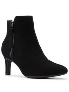 Clarks Calla Blossom Ankle Boot, Black Suede, Size 5, Women