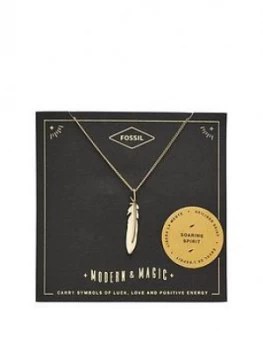 Fossil Gold Tone Feather Pendant Necklace