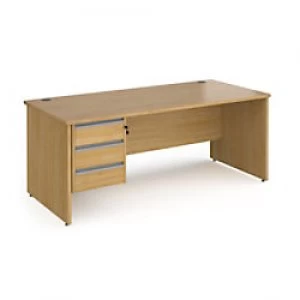 Dams International Straight Desk with Oak Coloured MFC Top and Silver Frame Panel Legs and 3 Lockable Drawer Pedestal Contract 25 1800 x 800 x 725mm