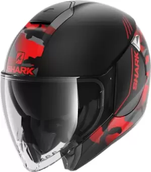 Shark City Cruiser Genom Matt Jet Helmet, black-red Size M black-red, Size M