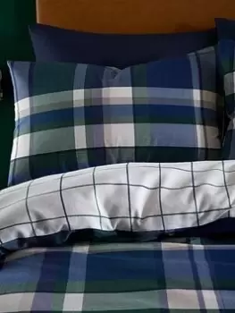 Catherine Lansfield Check Brushed Pillowcase Pair - Navy