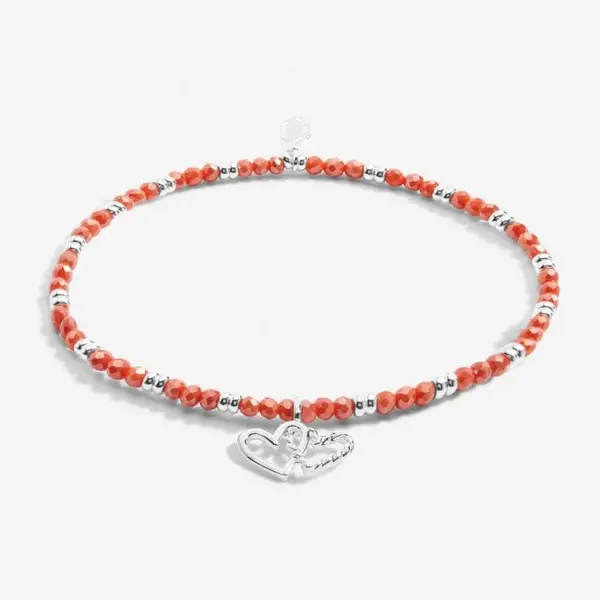 Boho Beads Double Heart Coral & Silver 17.5cm Stretch Bracelet 6806