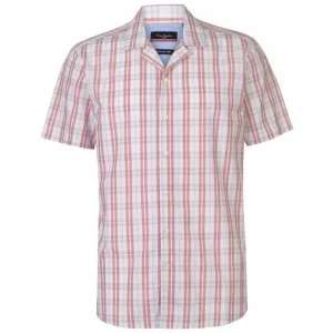 Pierre Cardin Reverse Check Short Sleeve Shirt Mens - OffWhte/Red/Gry