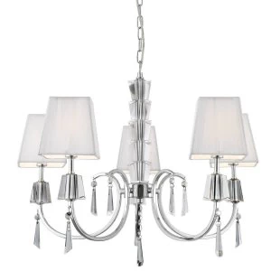5 Light Multi Arm Ceiling Pendant Chrome, Glass Crystals with Shades, G9