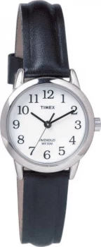 Timex Ladies White Dial Black Leather Strap Watch