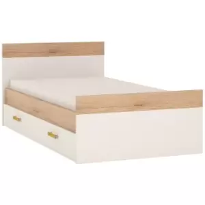 Furniture To Go - 4Kids Single Bed with Underbed Drawer in Light Oak and white High Gloss (orange handles) - Light Oak and white High Gloss (orange