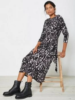 Mint Velvet Charlotte Animal Print Tie Front Jersey Dress - Grey, Size 8, Women