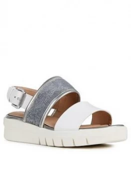 Geox D Wimbley Wedge Sandal, White/Silver, Size 41, Women