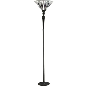 Interiors Astoria - 1 Light Floor Lamp Uplighter Black, Tiffany Style Glass, E27