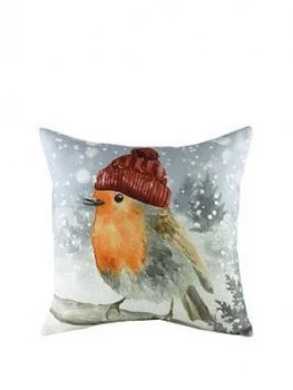 Riva Home Snowy Robin With Hat Cushion