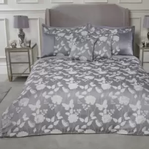 Butterfly Meadow Floral Jacquard Duvet Cover Set, Silver, Single - Emma Barclay