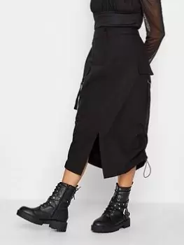 PixieGirl Petite Cargo Ruched Midi Skirt, Black, Size 16, Women