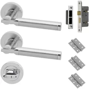 Tiber Stainless Steel Bathroom Door Handle Pack with Lock 75mm Latch - Polished Chrome / Satin Chrome - Xl Joinery