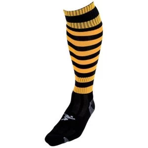 Precision Hooped Pro Football Socks Black/Amber- UK Size J12-2