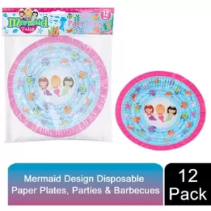 Mermaid Design 9Inch 12 Disposable Paper Plates For Picnics, Parties & Barbecues