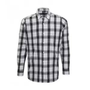 Premier Mens Ginmill Check Long Sleeve Shirt (S) (Black/White)