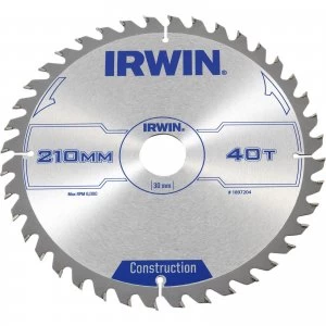 Irwin ATB Construction Circular Saw Blade 210mm 40T 30mm
